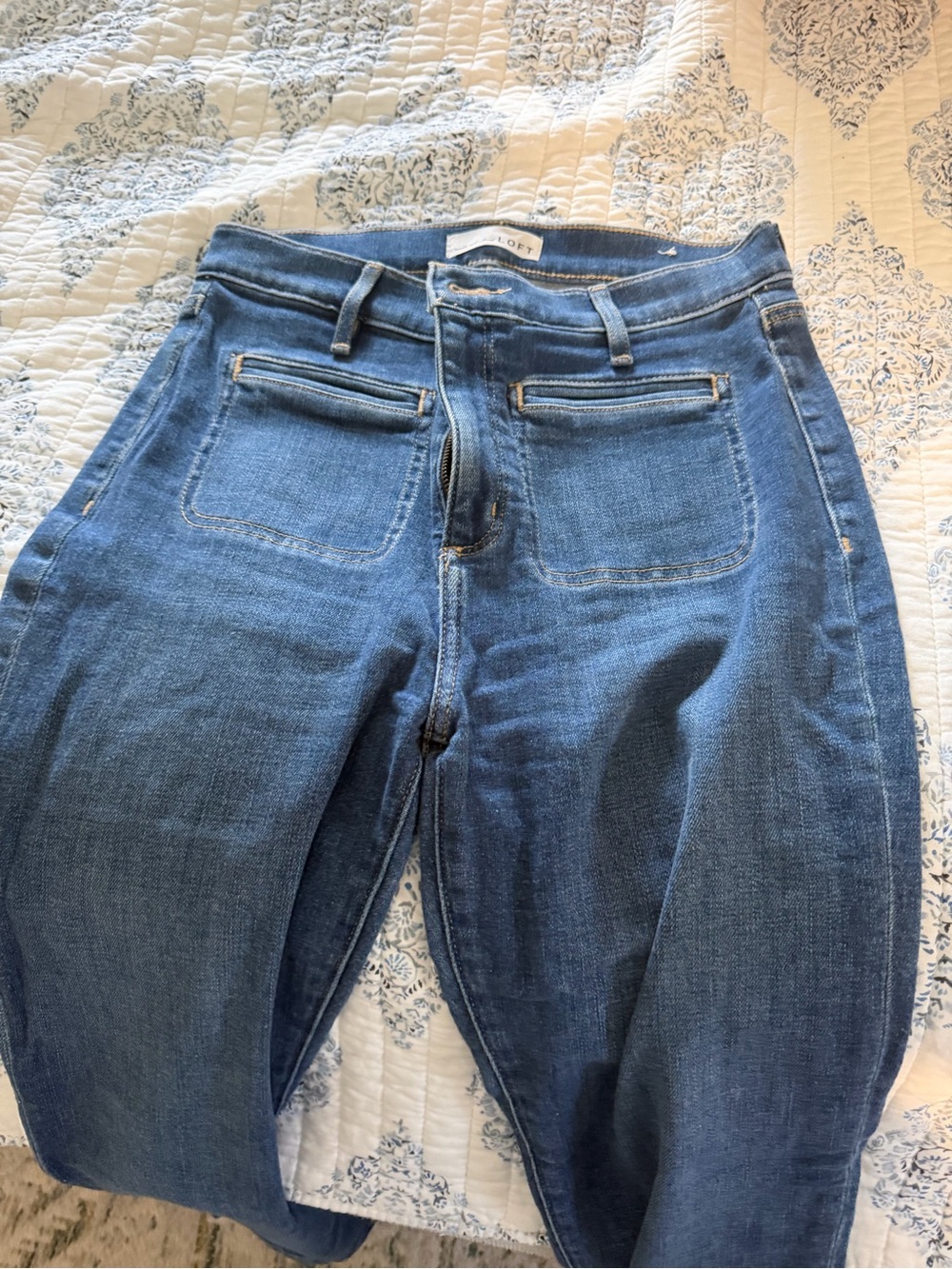 LOFT High-Rise Dark Blue Front-Pocket Jeans